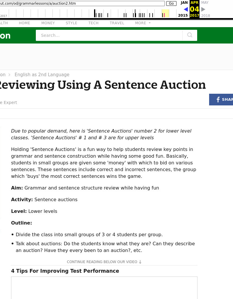 Sentence Auction Lesson Plan