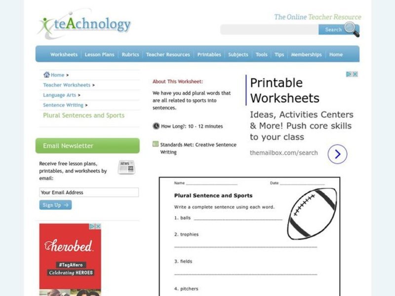 Sentence Building Worksheet