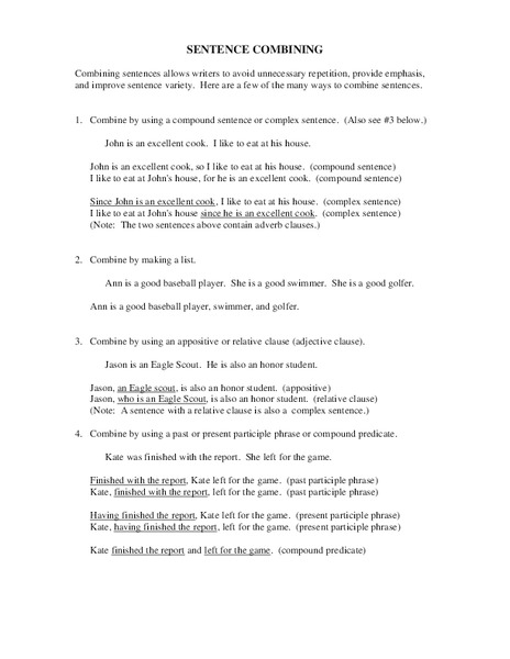 Sentence Combining  Worksheet