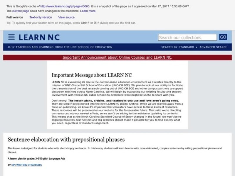 Sentence Elaboration with Prepositional Phrases Lesson Plan