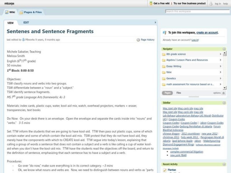Sentence Fragments Lesson Plan