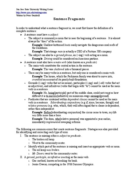 Sentence Fragments Handout