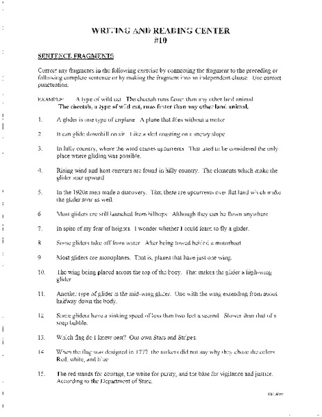 Sentence Fragments Worksheet