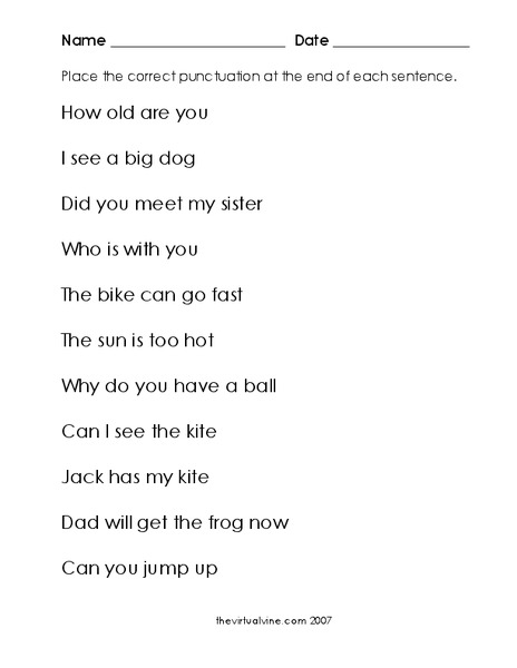 Sentence Punctuation Worksheet