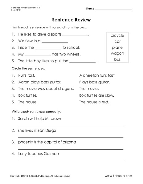 Sentence Review Worksheet