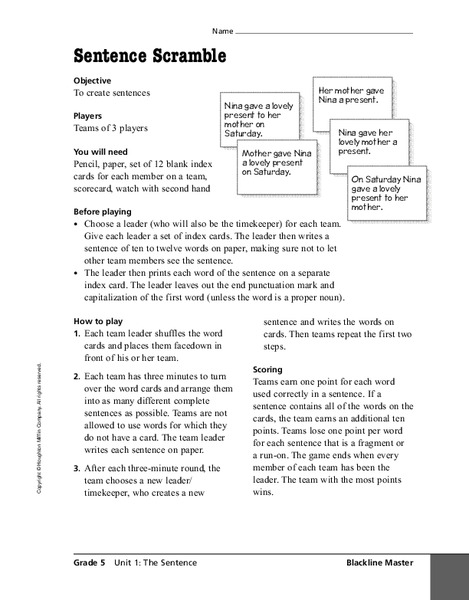 Sentence Scramble Worksheet