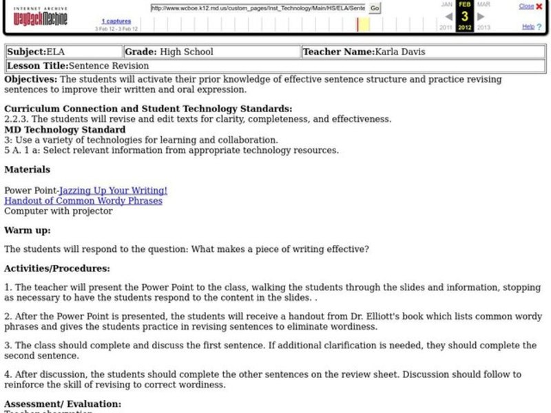 Sentence Revision Lesson Plan