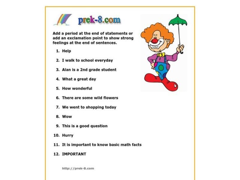 Sentence Punctuation Worksheet