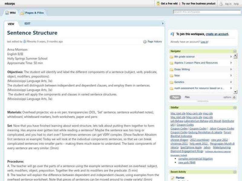 Sentence Structure Lesson Plan