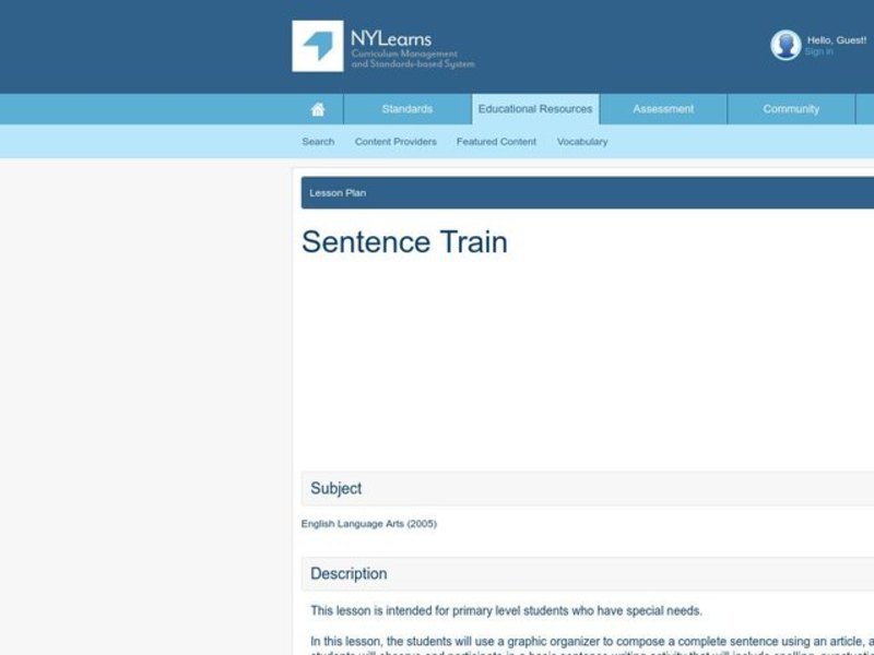 Sentence Train Lesson Plan