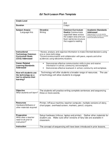 Sentences And Sequencing Lesson Plan