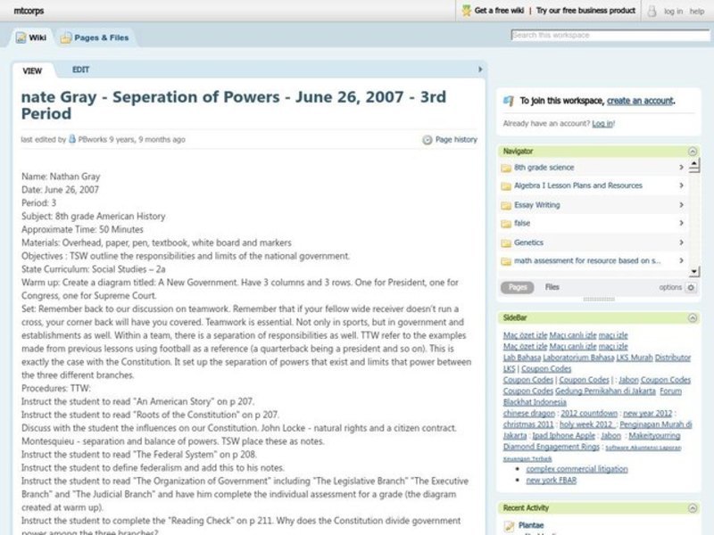Separation of Powers Lesson Plan