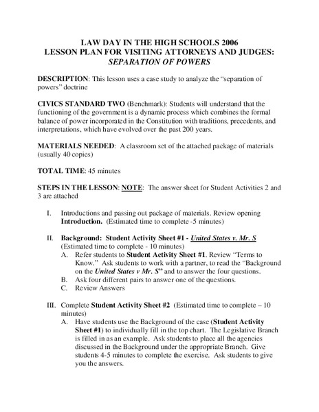 Separation of Powers Lesson Plan