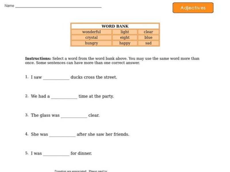 Adjectives 5 Worksheet