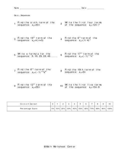 Sequences Worksheet