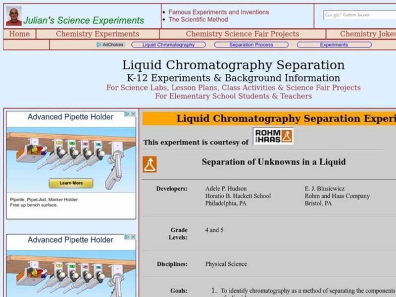 Separation of Unknowns in a Liquid Lesson Plan
