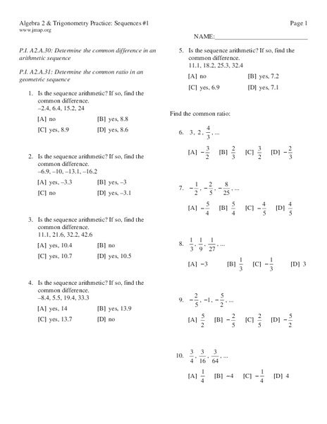 Sequences Worksheet