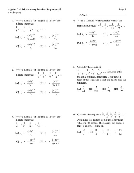 Sequences Worksheet