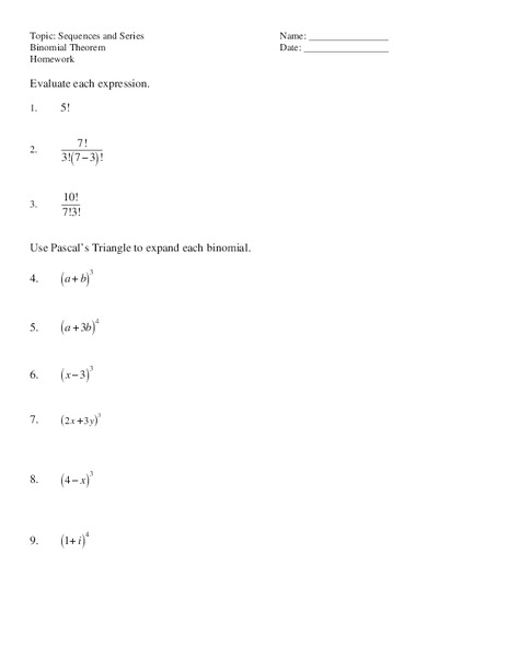 Sequences and Series Worksheet