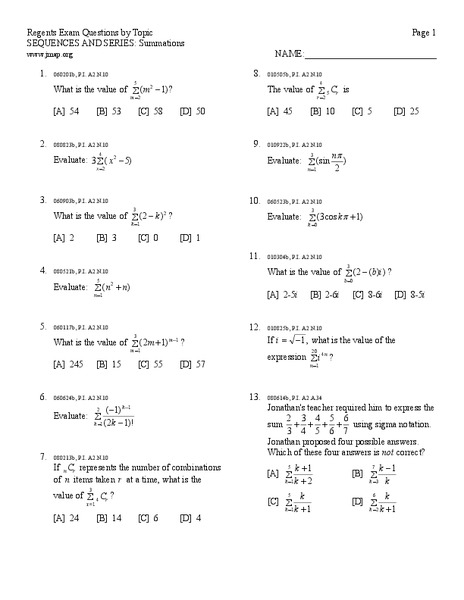 Sequences and Series Worksheet