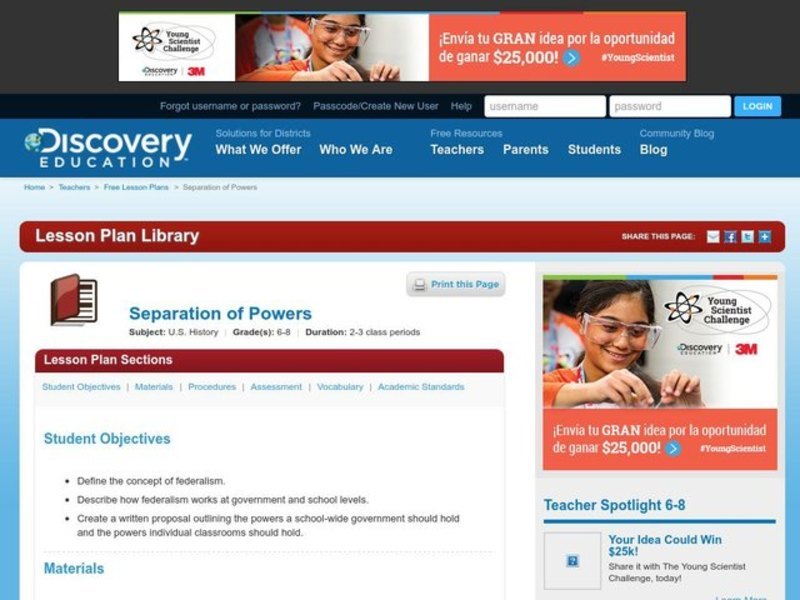 Separation of Powers Lesson Plan
