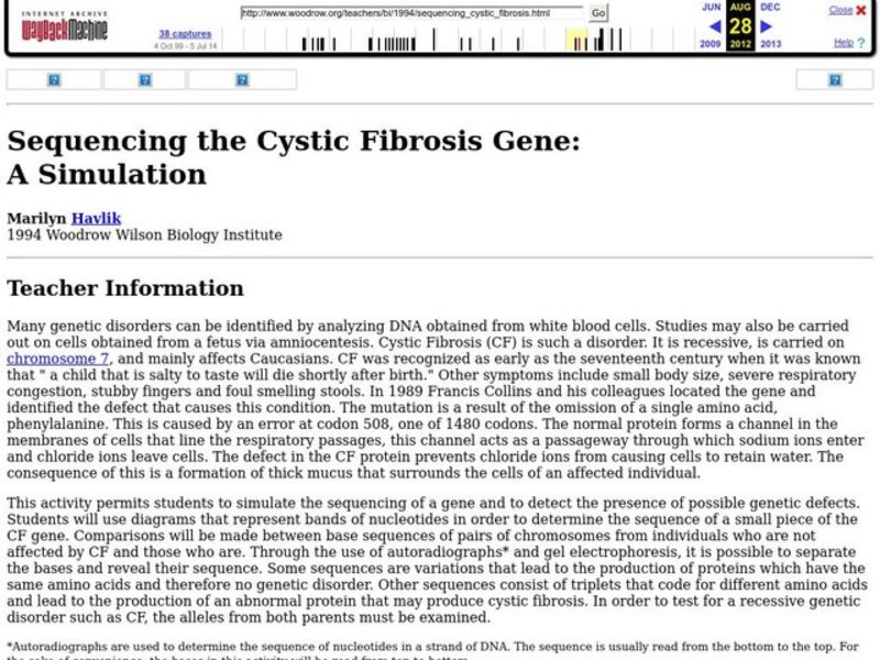 Sequencing the Cystic Fibrosis Gene: A Simulation Lesson Plan