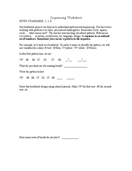 Sequencing Worksheet Worksheet