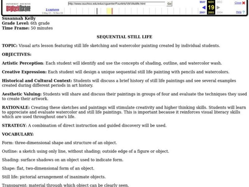 Sequential Still Life Lesson Plan