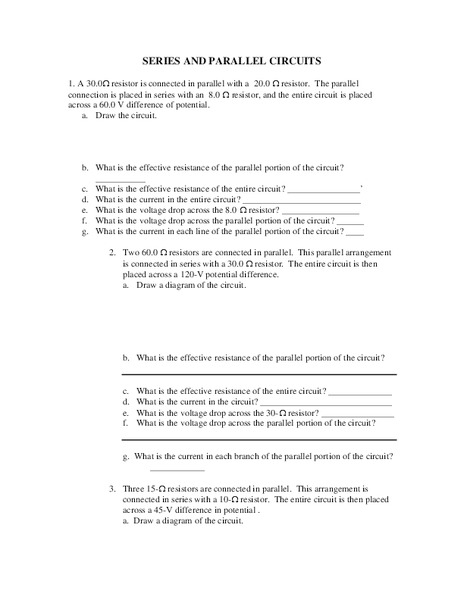 Series and Parallel Circuits Worksheet