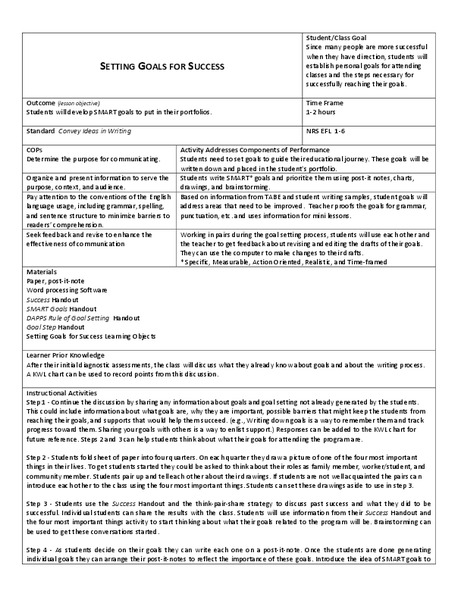 Setting Goals for Success Lesson Plan