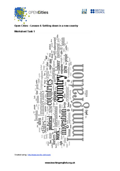 Settling Down in a New Country Worksheet