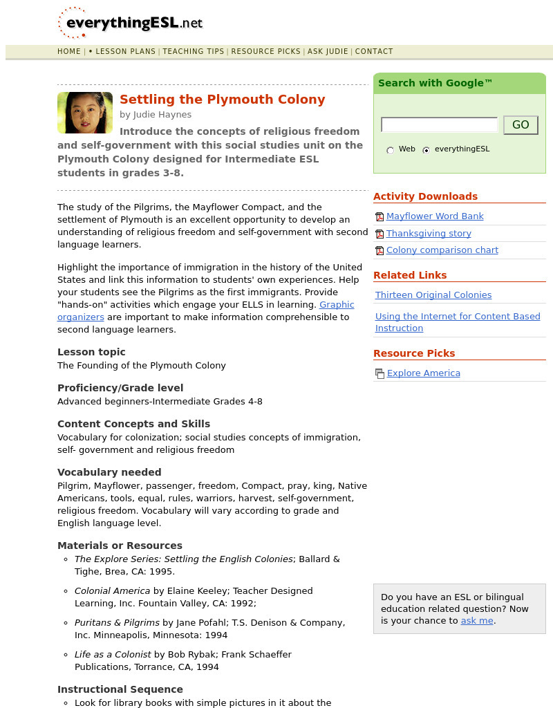 Settling the Plymouth Colony Lesson Plan