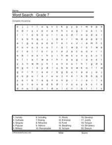 Seventh Grade Word Search Worksheet