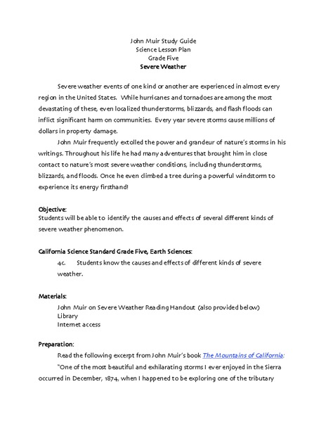 Severe Weather Lesson Plan