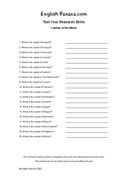 Capitals of the World Worksheet