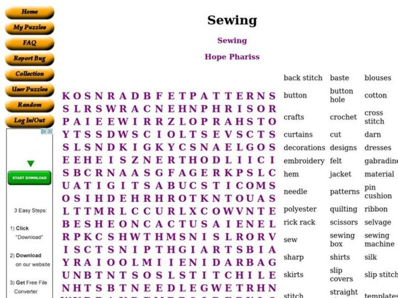 Sewing Worksheet