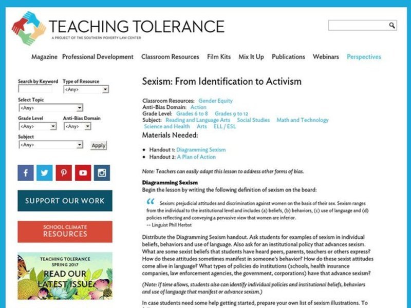 Sexism: From Identification to Activism Lesson Plan
