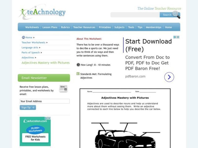 Adjectives Mastery Worksheet