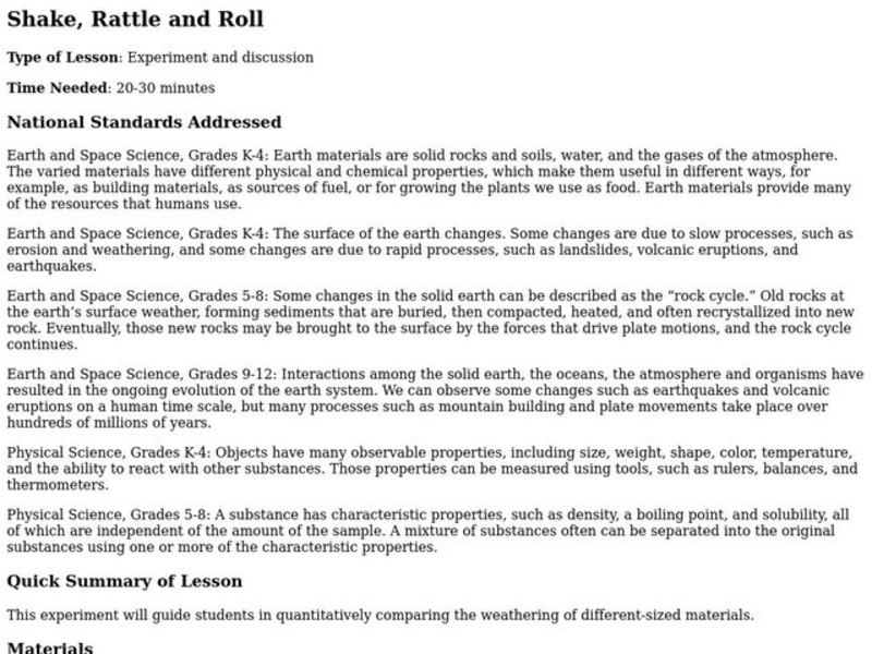 Shake, Rattle and Roll Lesson Plan