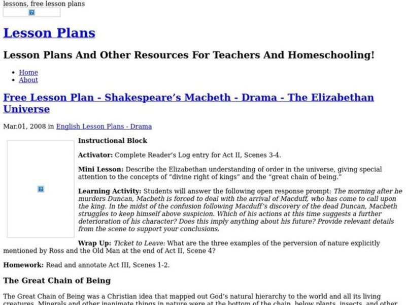 Shakespeare's Macbeth Lesson Plan