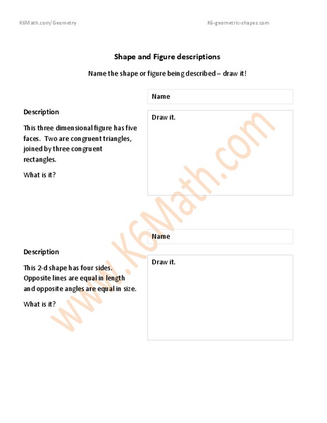 Shape and Figure descriptions Worksheet