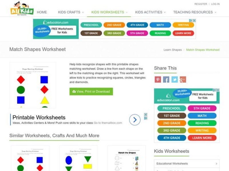 Shape Matching Worksheet Worksheet