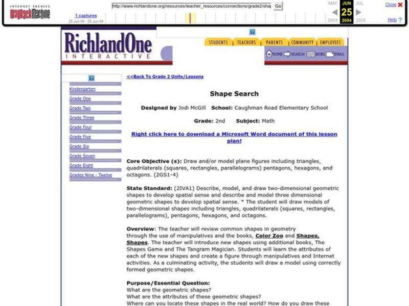 Shape Search Lesson Plan