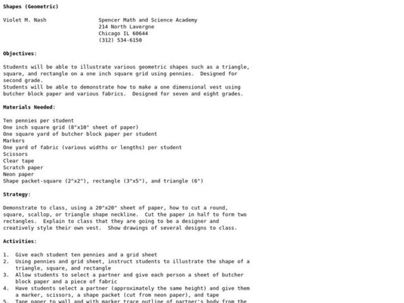 Shapes (Geometric) Lesson Plan