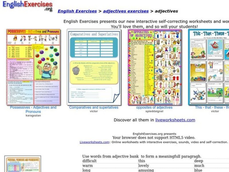 Adjectives Exercises Interactive