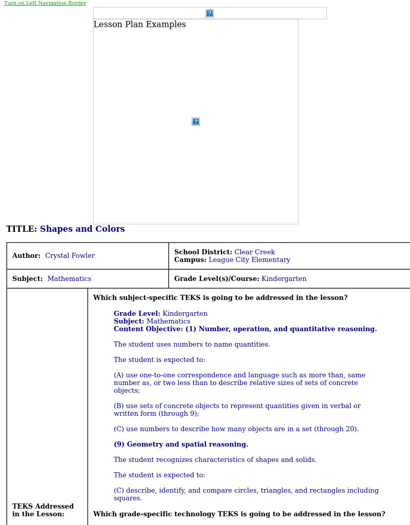 Shapes And Colors Lesson Plan