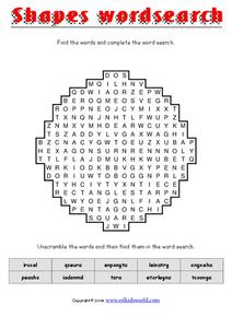 Shapes Word Search Worksheet