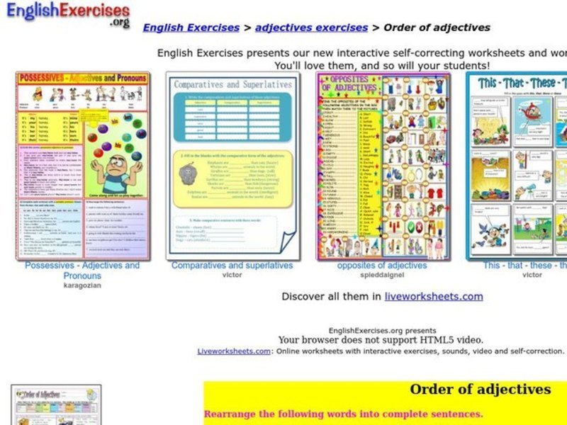 Adjectives Exercises Interactive