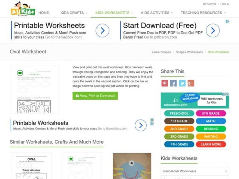 Shapes Worksheet: Learning Ovals Worksheet