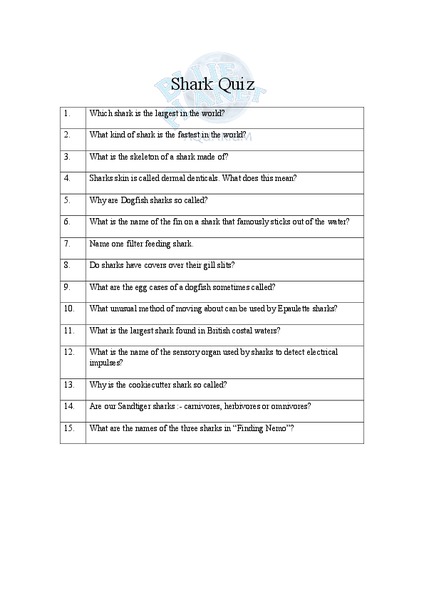 Shark Quiz Lesson Plan